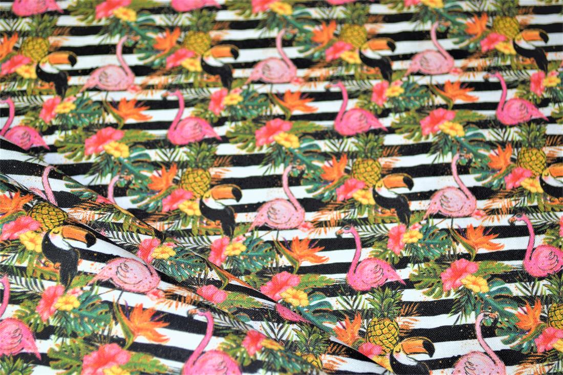 Black & White Tropical Print Cotton Fabric