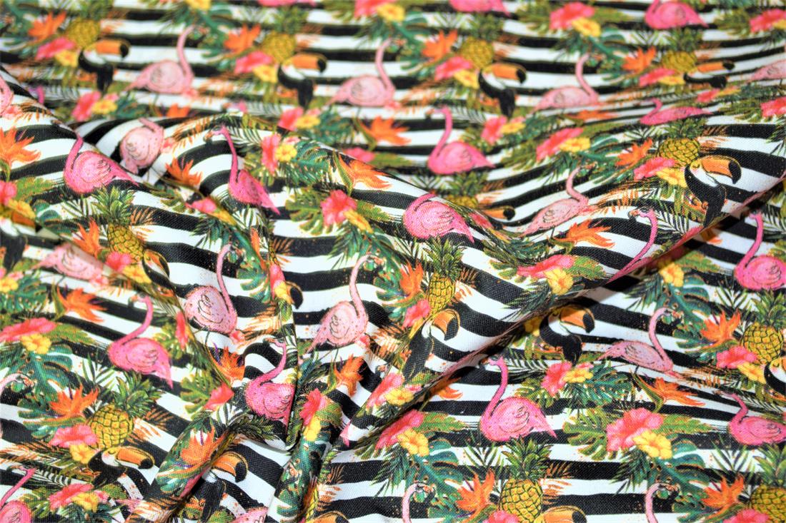 Black & White Tropical Print Cotton Fabric