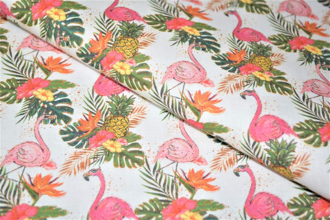 White & Pink Digital Printed 100% Cotton Fabric