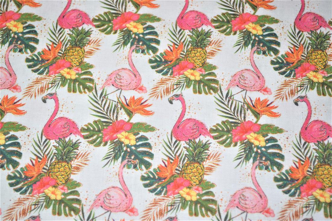 White & Pink Digital Printed 100% Cotton Fabric