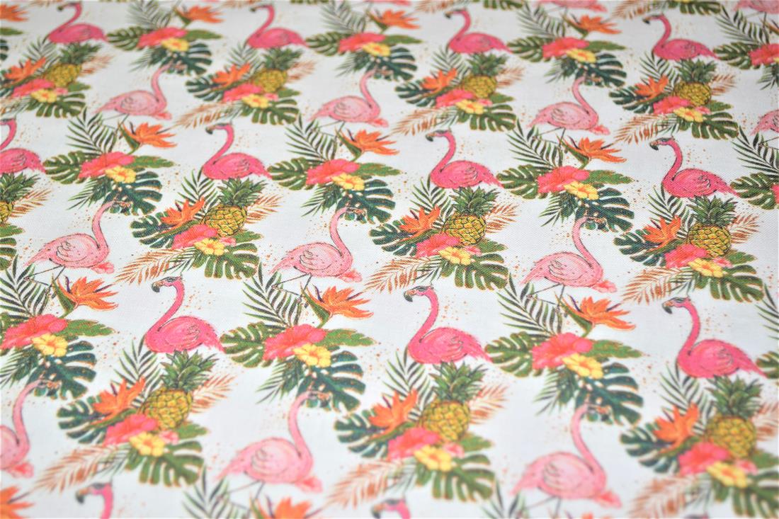 White & Pink Digital Printed 100% Cotton Fabric