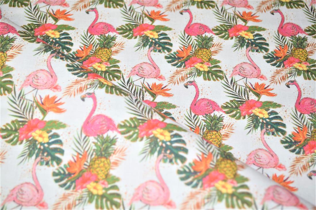 White & Pink Digital Printed 100% Cotton Fabric