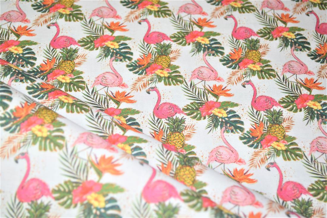 White & Pink Digital Printed 100% Cotton Fabric