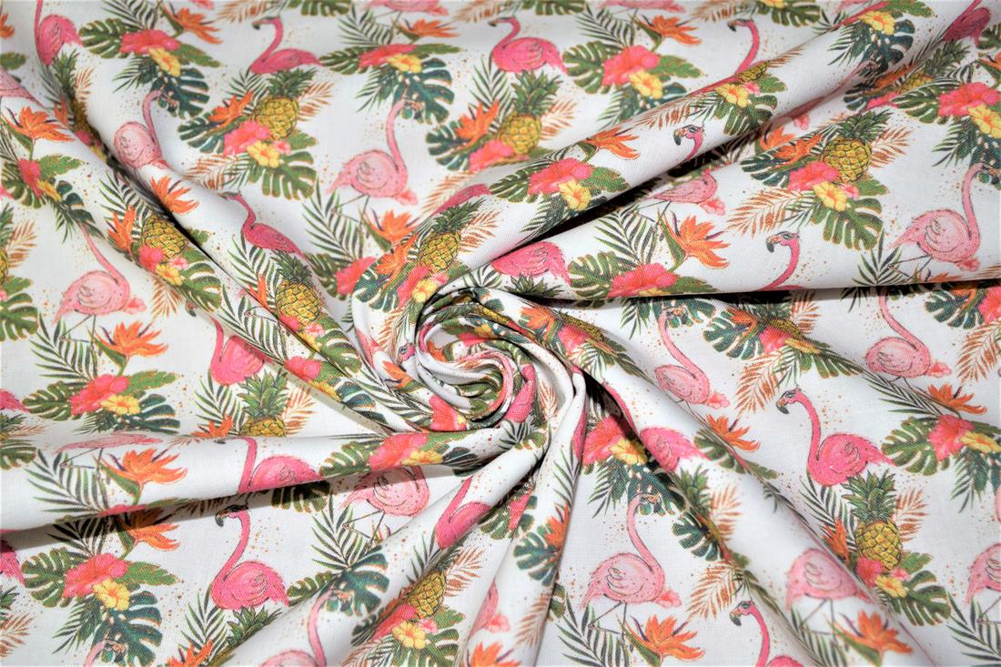 White & Pink Digital Printed 100% Cotton Fabric