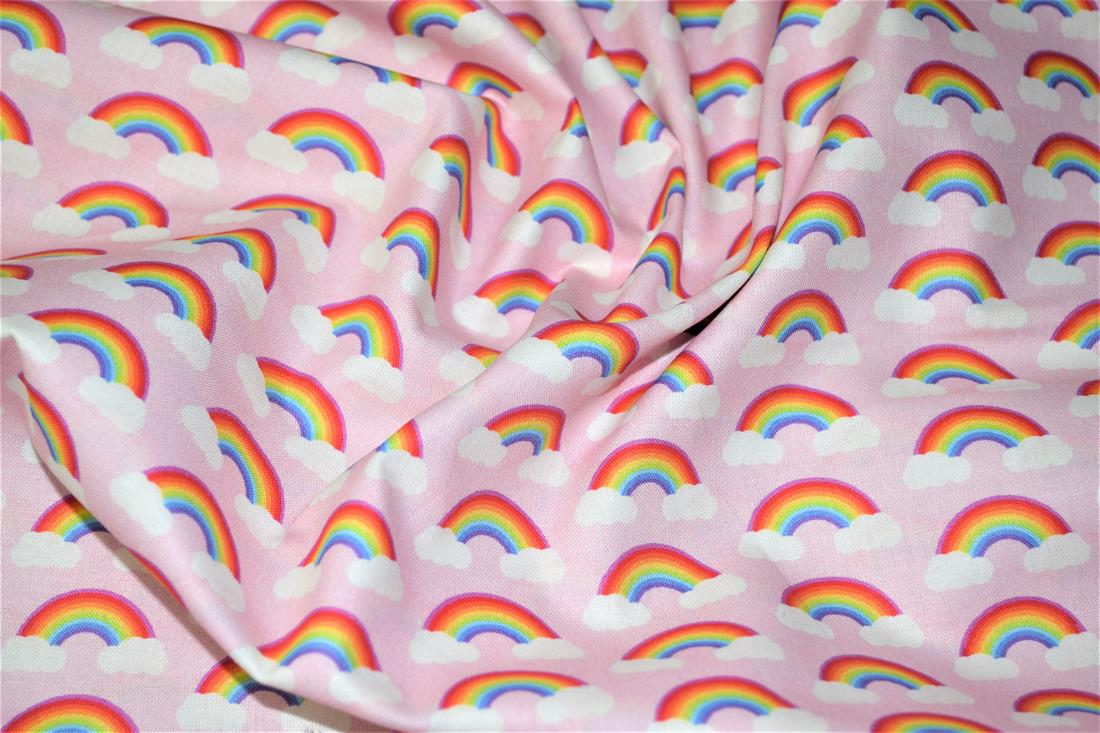 Pink Digital Printed 100% Cotton, Rainbow Fabric