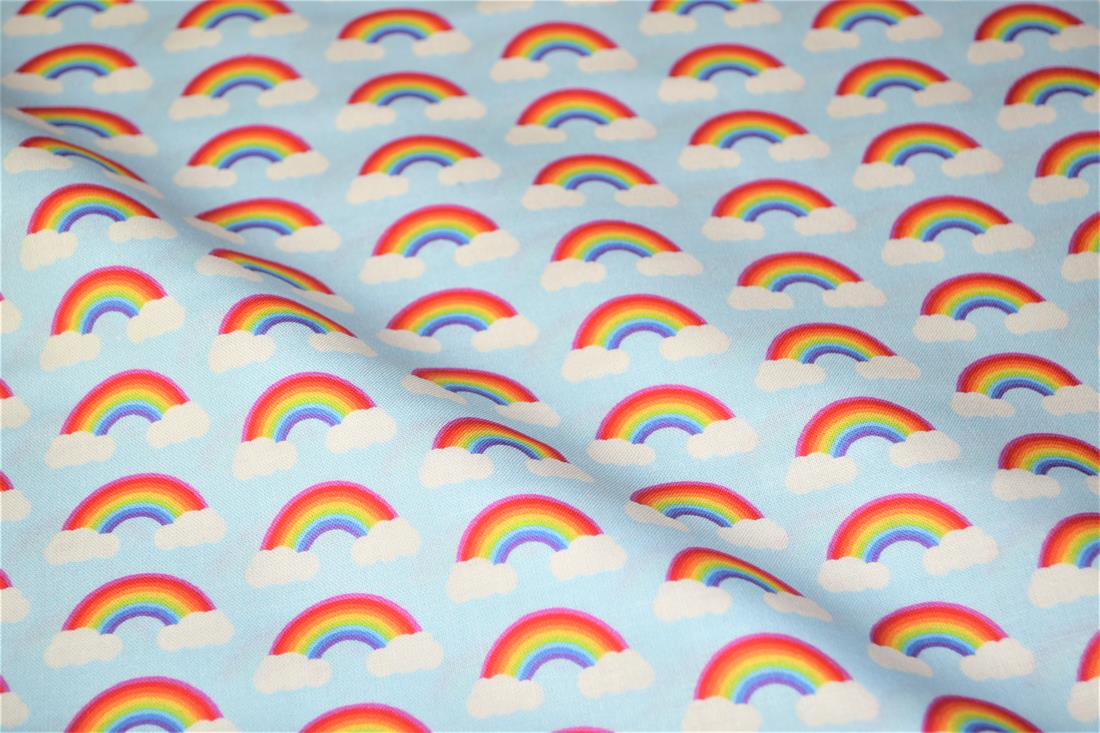 Sky Blue Digital Printed 100% Cotton, Rainbow Fabric