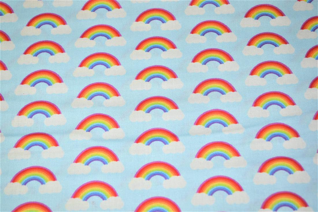 Sky Blue Digital Printed 100% Cotton, Rainbow Fabric