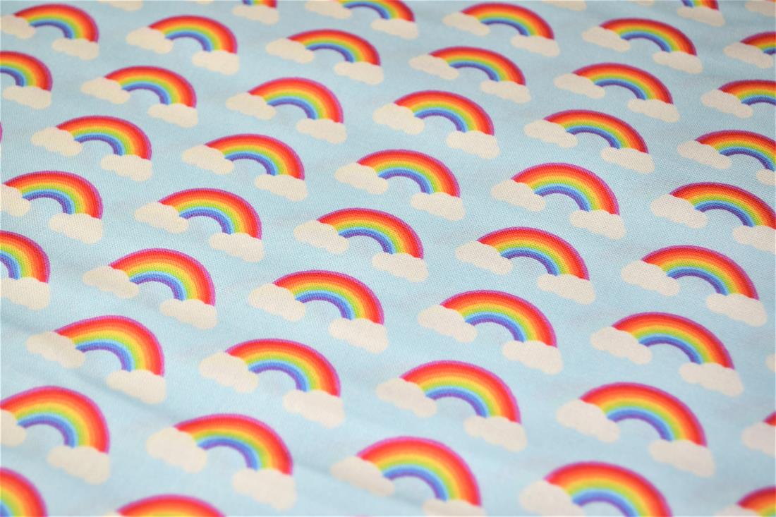 Sky Blue Digital Printed 100% Cotton, Rainbow Fabric