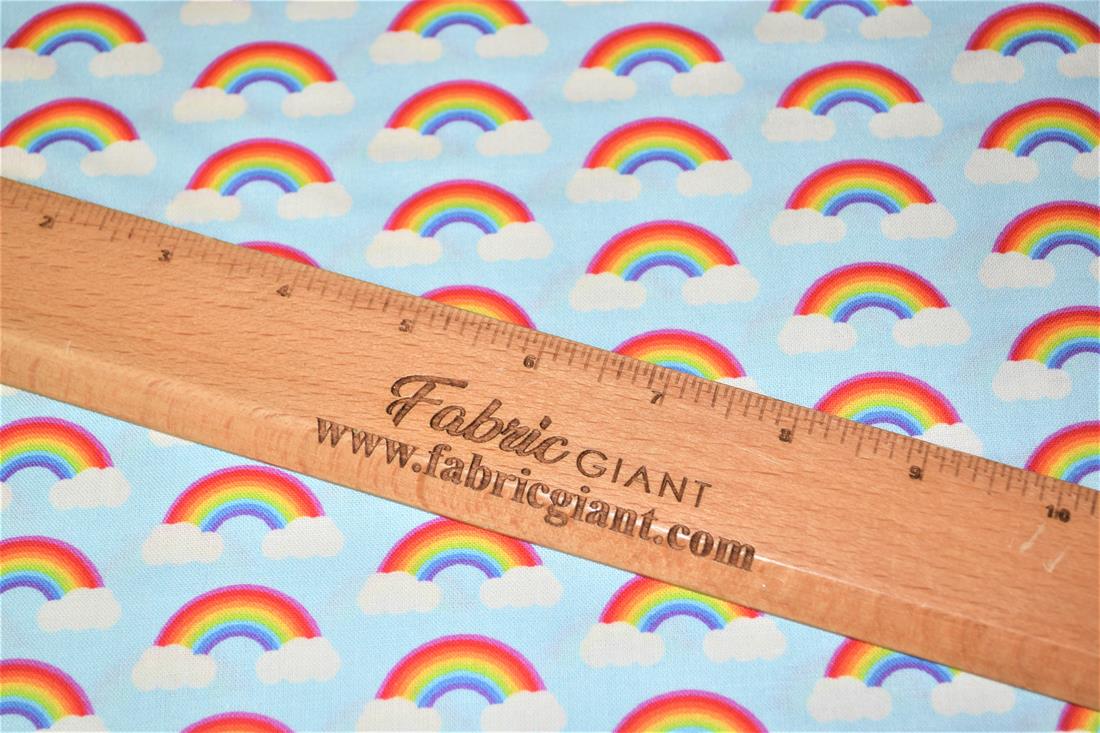 Sky Blue Digital Printed 100% Cotton, Rainbow Fabric