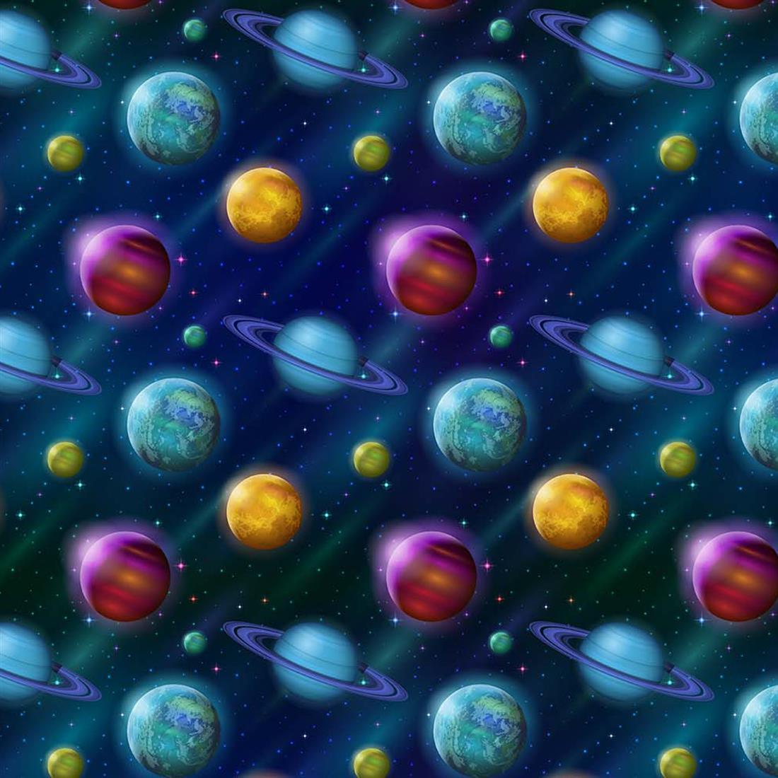 Navy Digital Printed 100% Cotton, Space Fabric