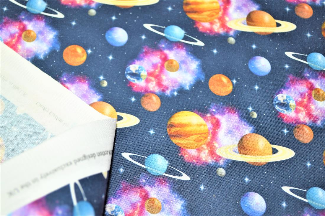 Navy Digital Printed 100% Cotton, Space Fabric
