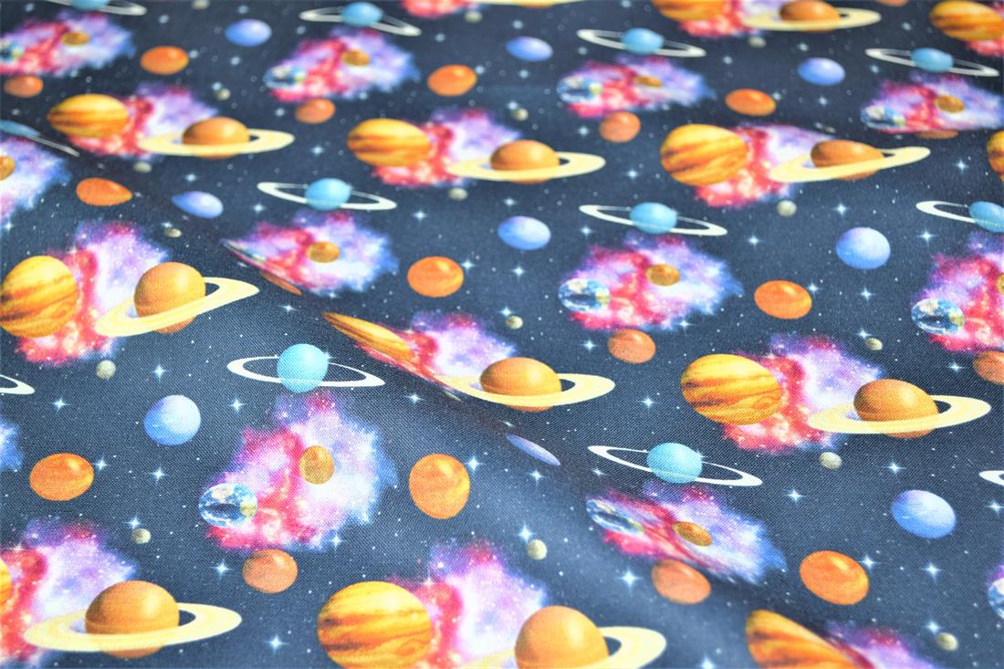 Navy Digital Printed 100% Cotton, Space Fabric