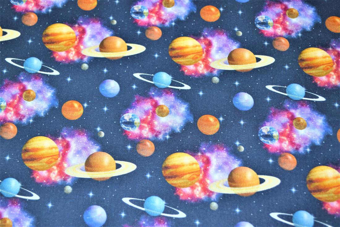 Navy Digital Printed 100% Cotton, Space Fabric