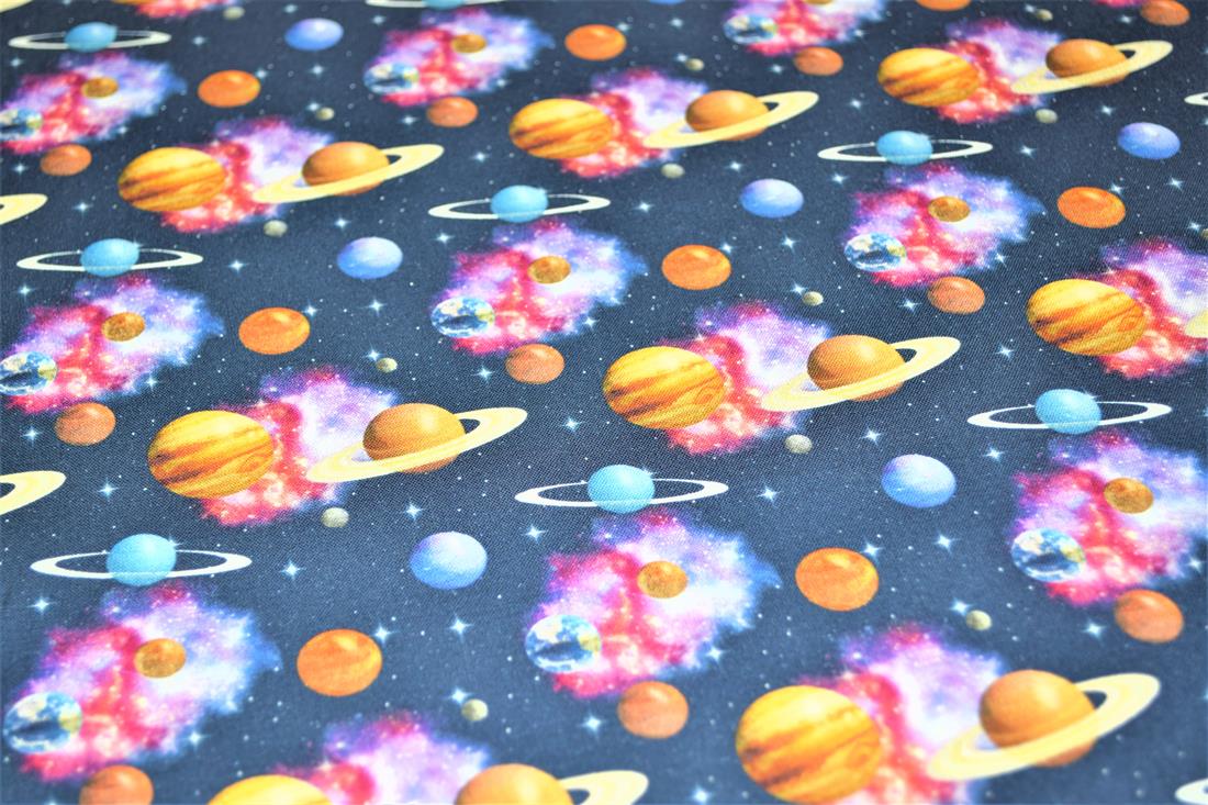 Navy Digital Printed 100% Cotton, Space Fabric