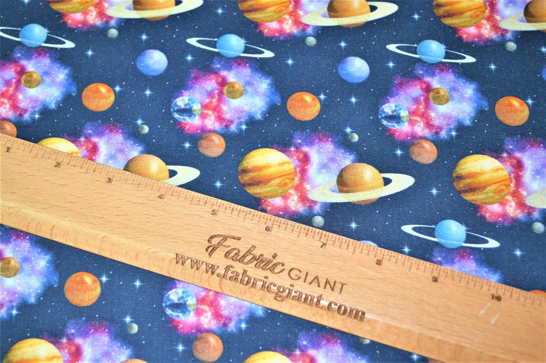 Navy Digital Printed 100% Cotton, Space Fabric