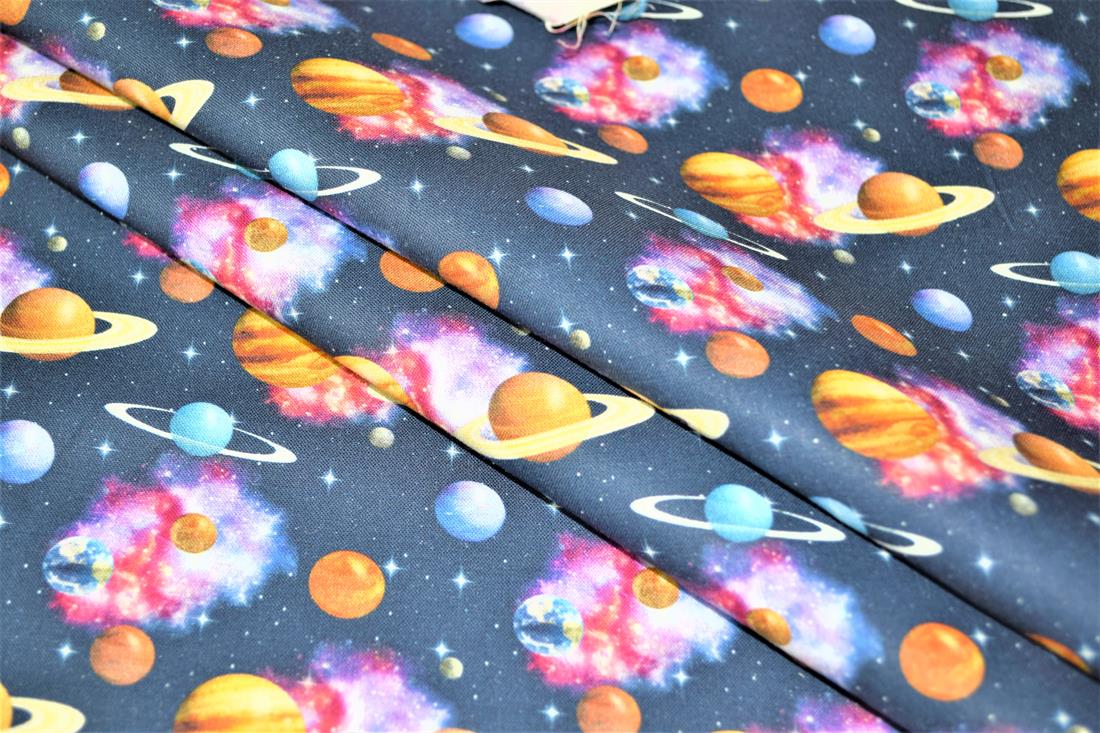 Navy Digital Printed 100% Cotton, Space Fabric