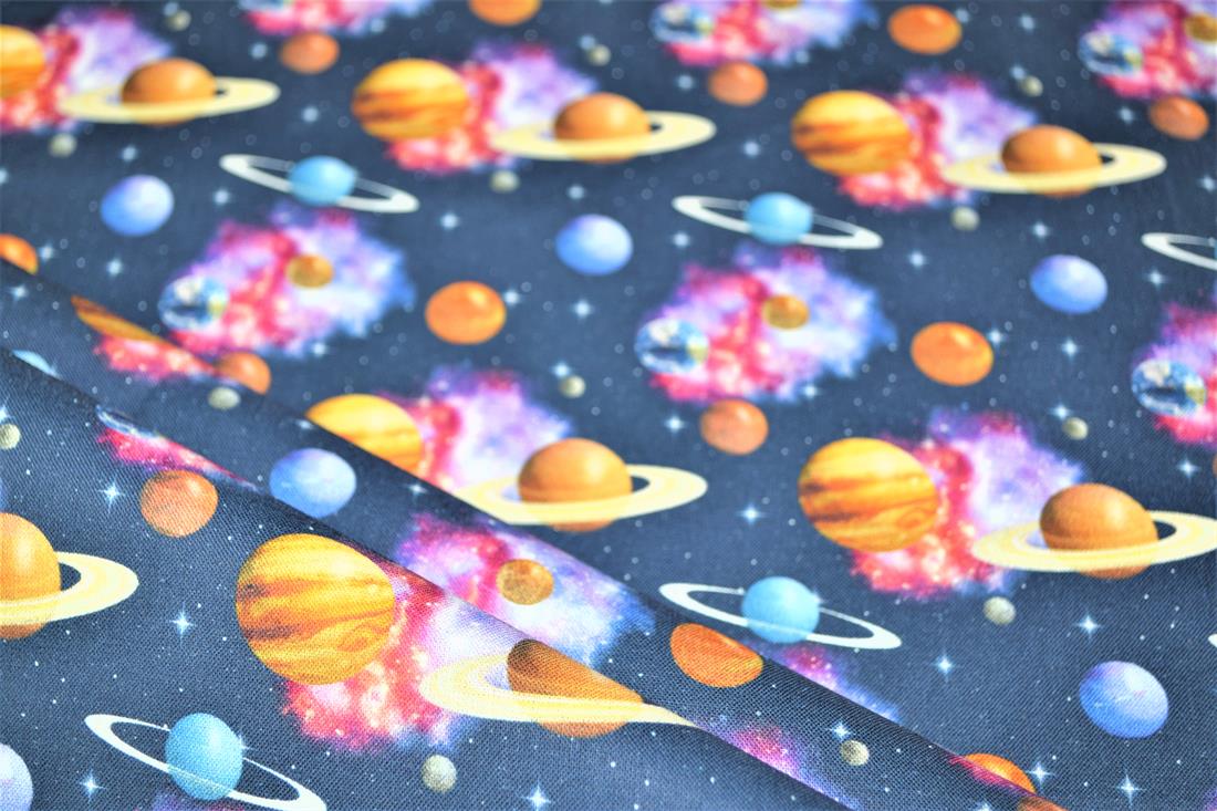 Navy Digital Printed 100% Cotton, Space Fabric