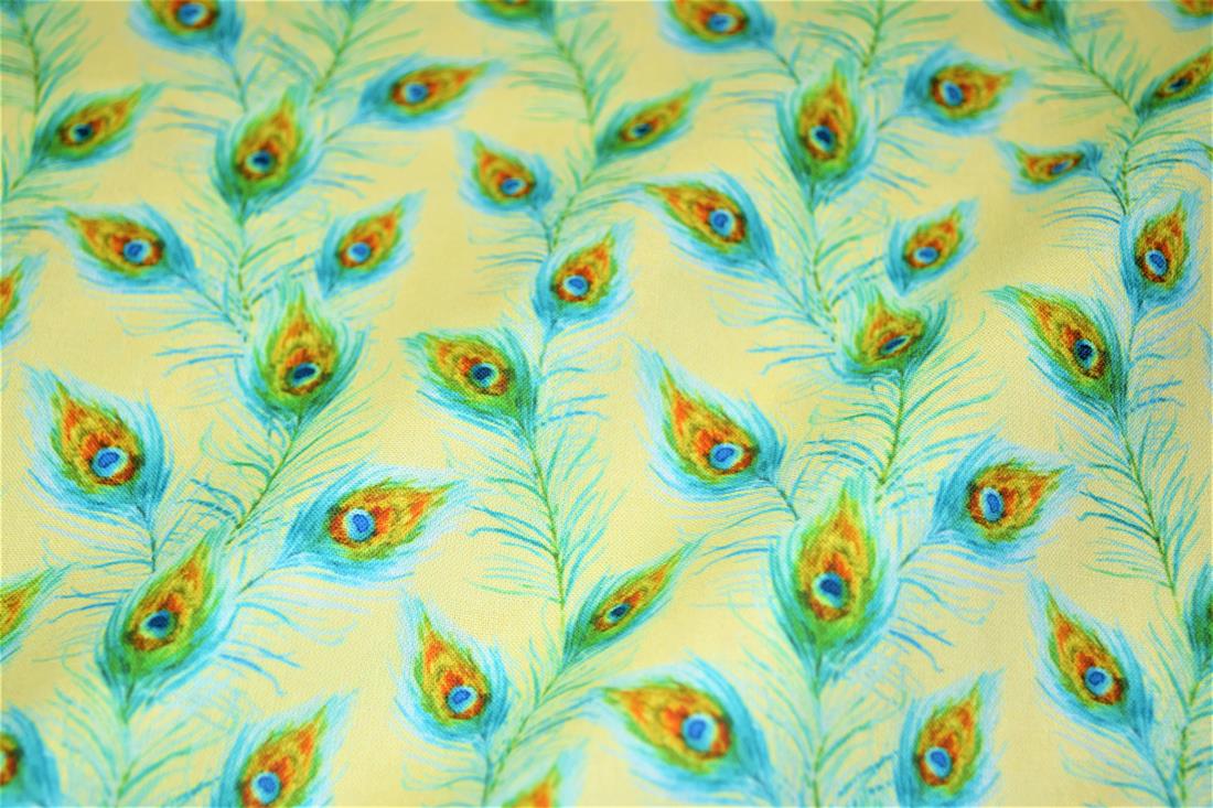 Digital Printed 100% Cotton, Peacock Feathers Fabric