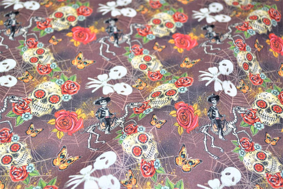 Brown Printed 100% Cotton, Day of the Death Print