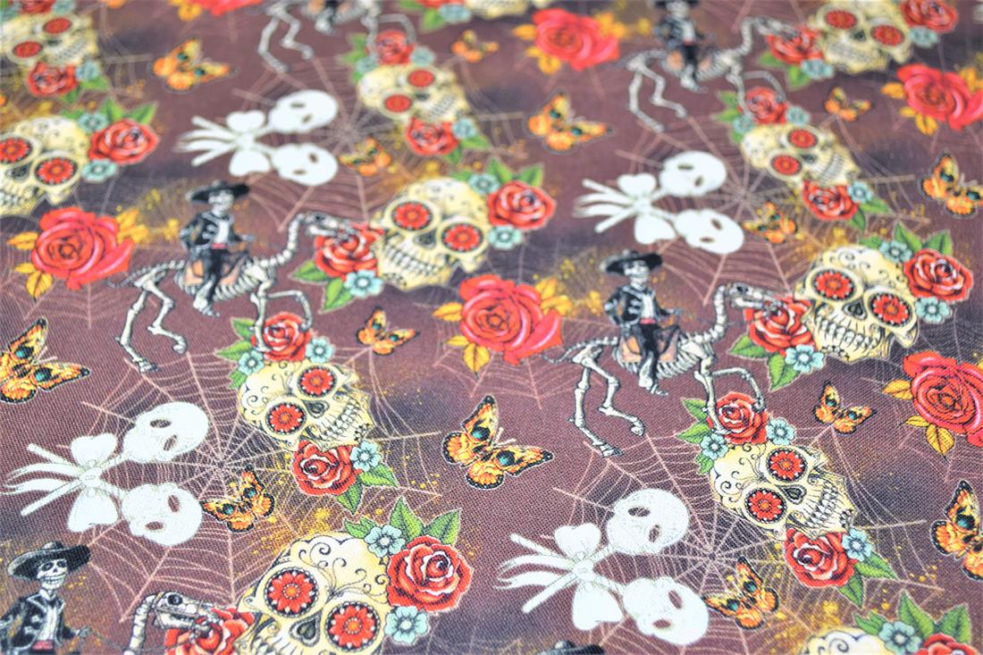 Brown Printed 100% Cotton, Day of the Death Print