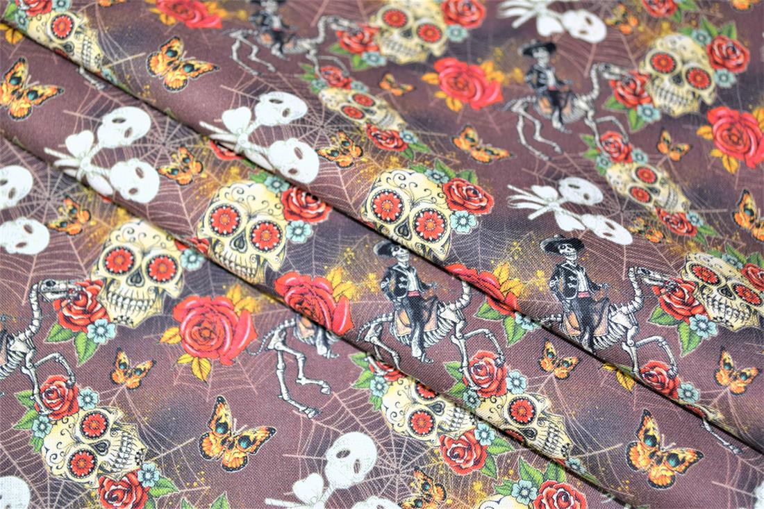 Brown Printed 100% Cotton, Day of the Death Print