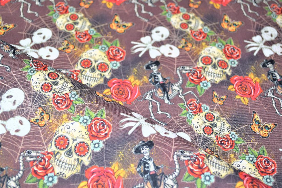 Brown Printed 100% Cotton, Day of the Death Print
