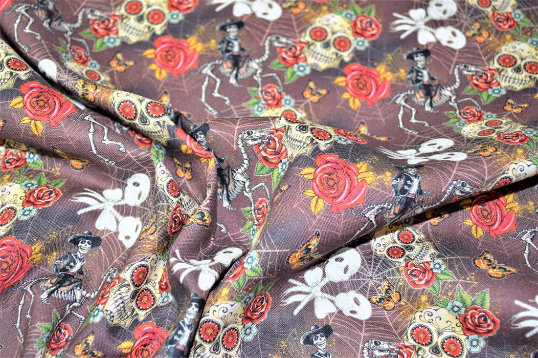 Brown Printed 100% Cotton, Day of the Death Print