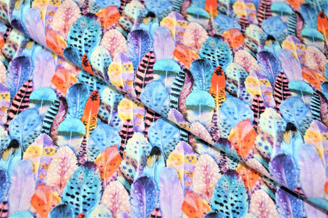 Purple Feathers Print Cotton Fabric