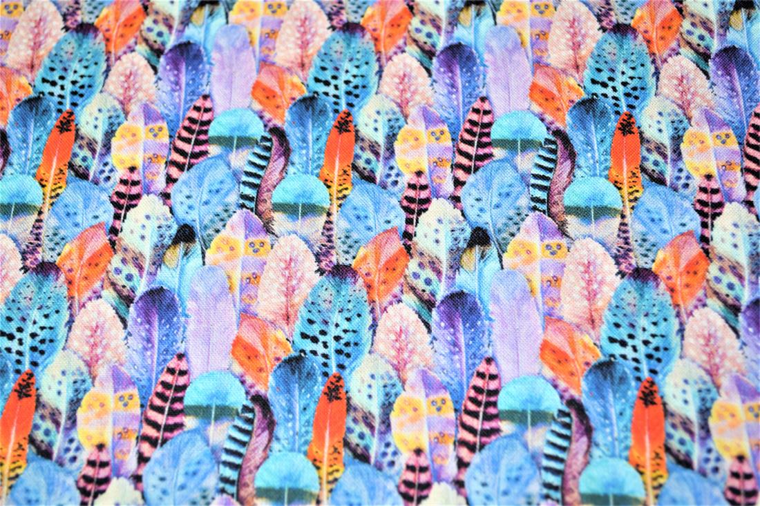 Purple Feathers Print Cotton Fabric