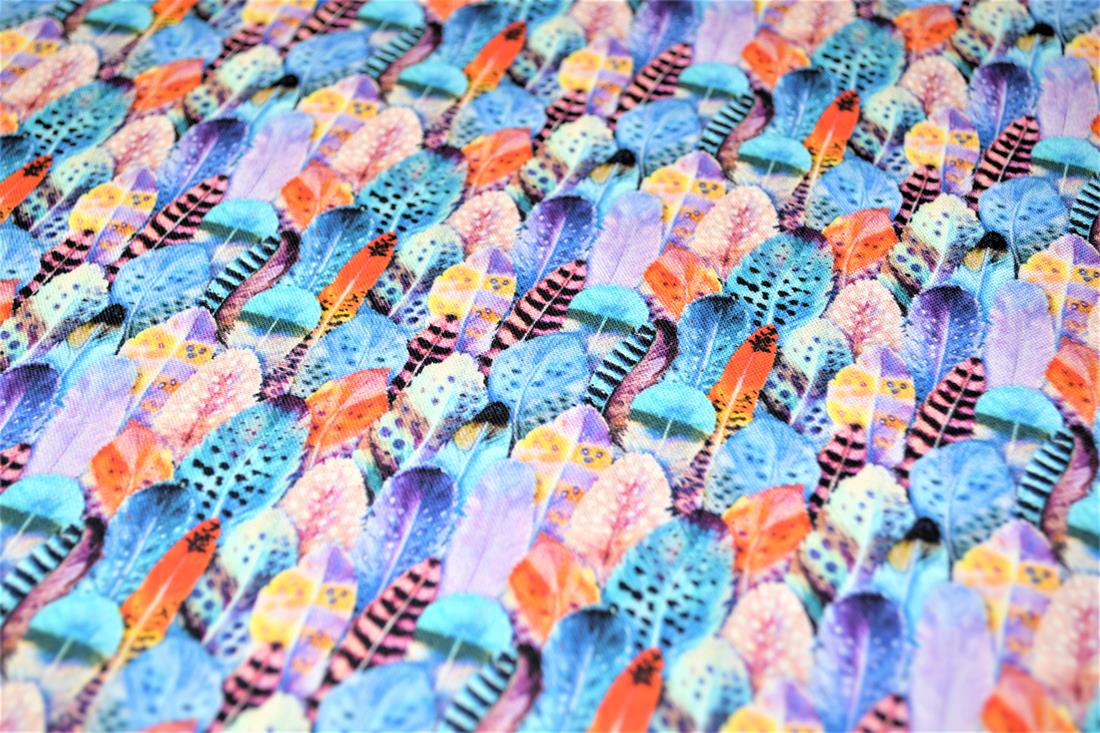 Purple Feathers Print Cotton Fabric