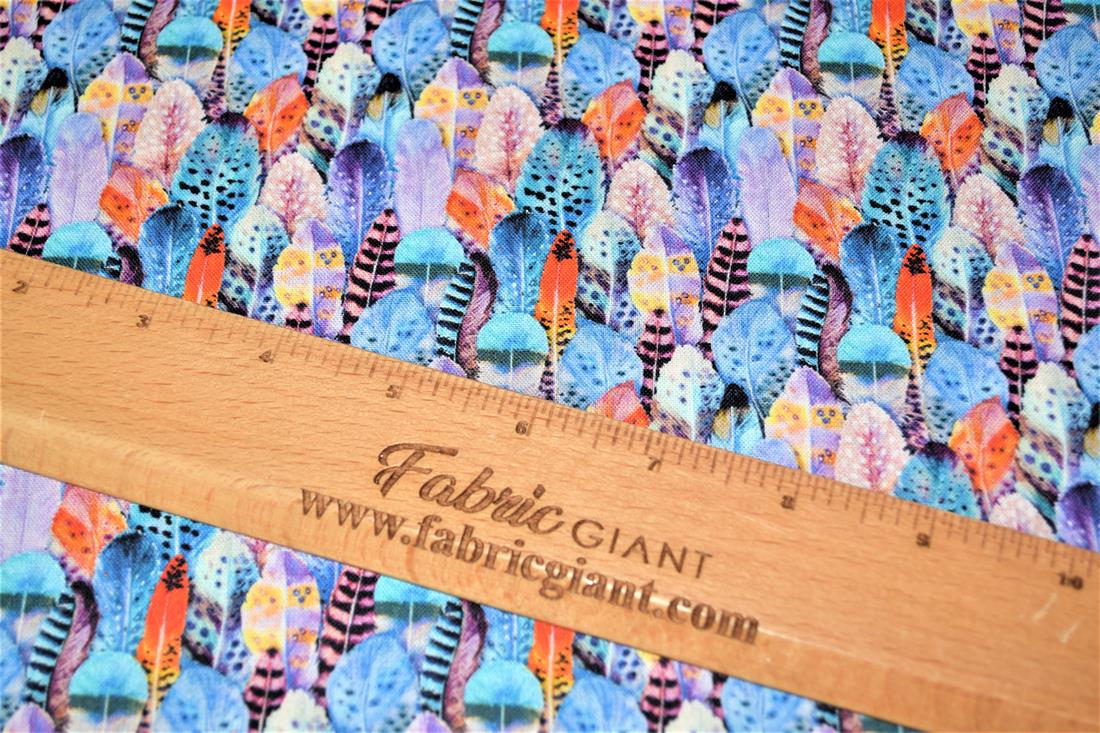 Purple Feathers Print Cotton Fabric