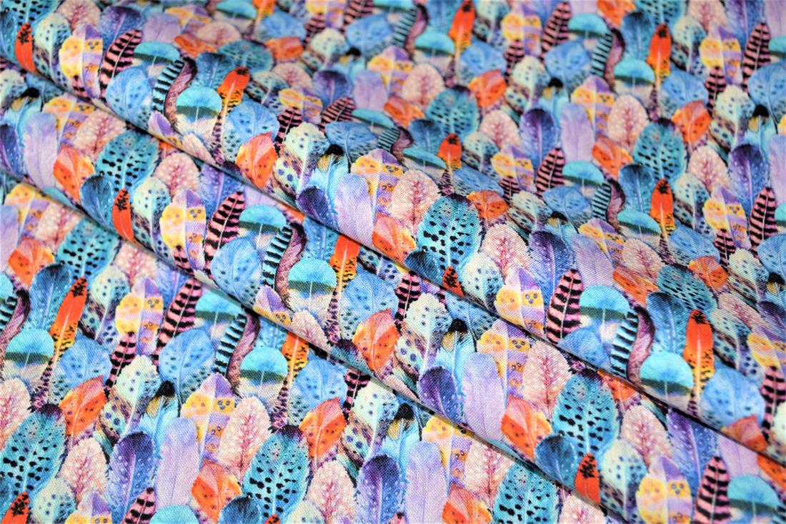 Purple Feathers Print Cotton Fabric