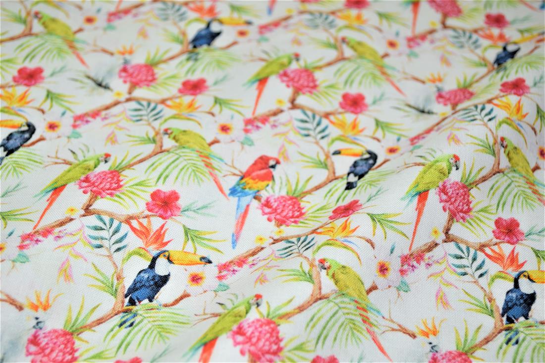 Cream Exotic Print Cotton Fabric