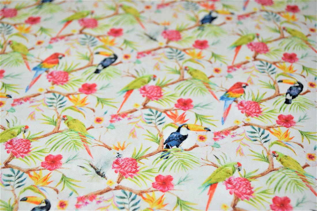 Cream Exotic Print Cotton Fabric