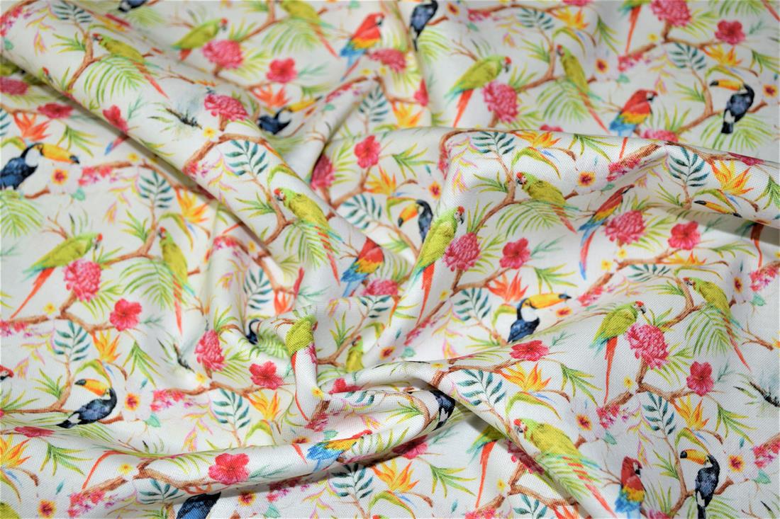 Cream Exotic Print Cotton Fabric