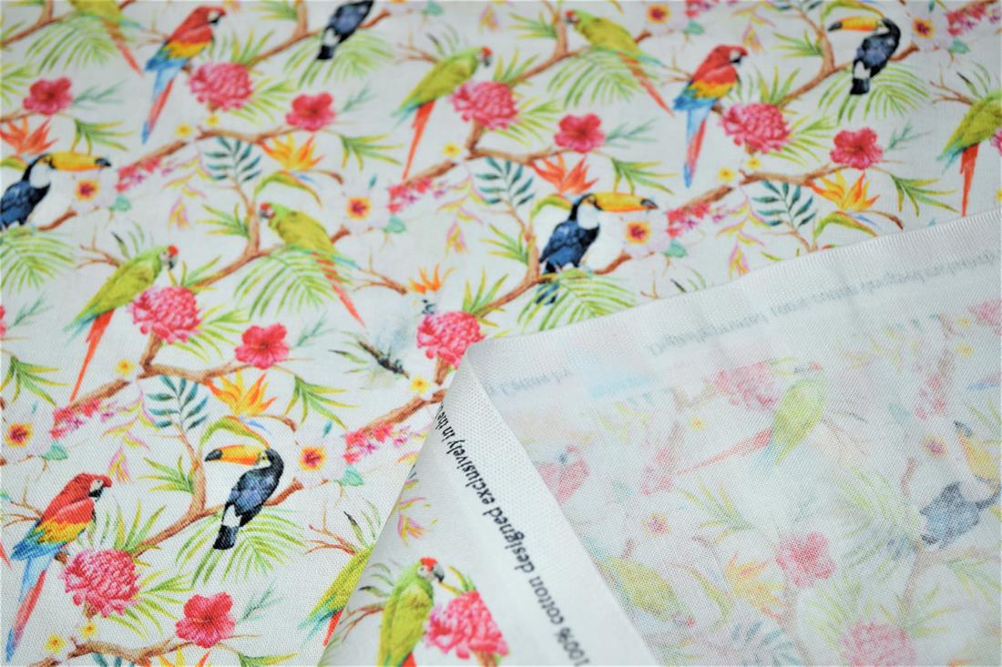 Cream Exotic Print Cotton Fabric