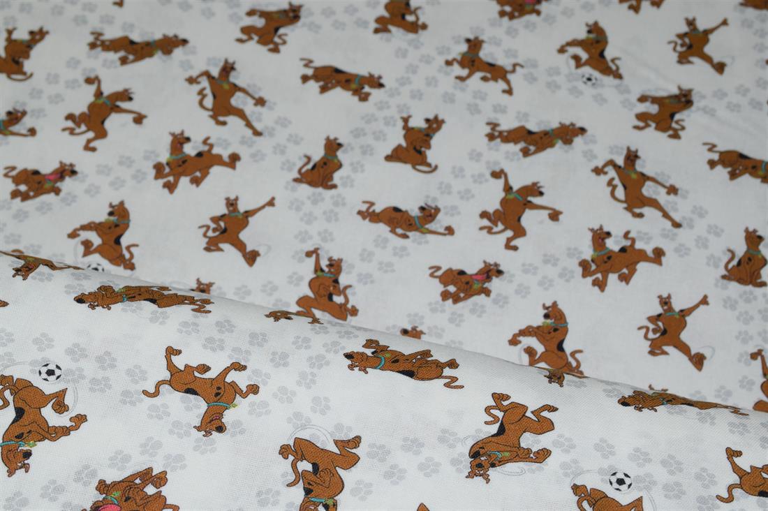 White Scooby Doo Print Cotton Fabric