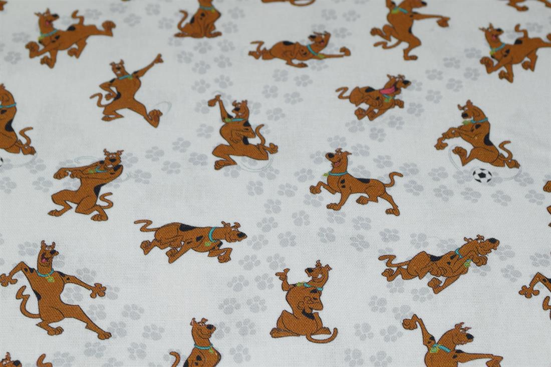White Scooby Doo Print Cotton Fabric