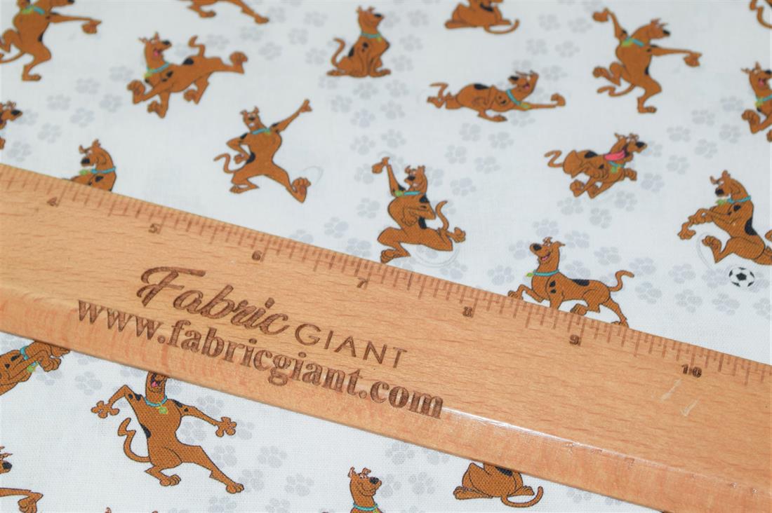 White Scooby Doo Print Cotton Fabric