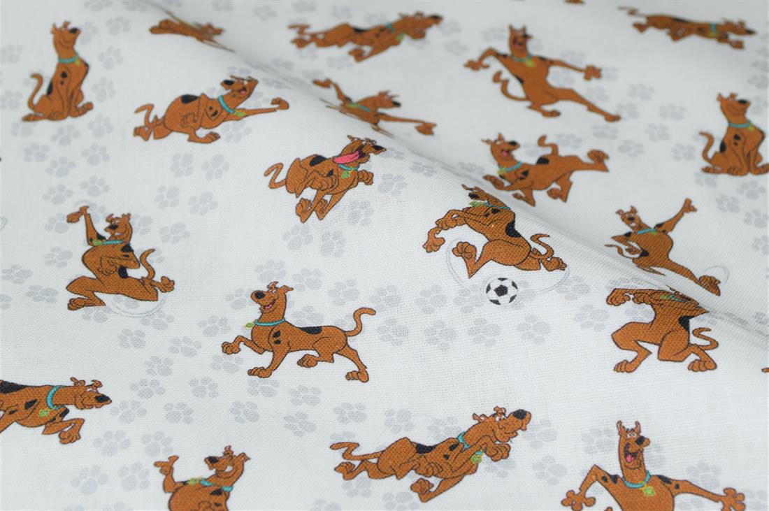 White Scooby Doo Print Cotton Fabric