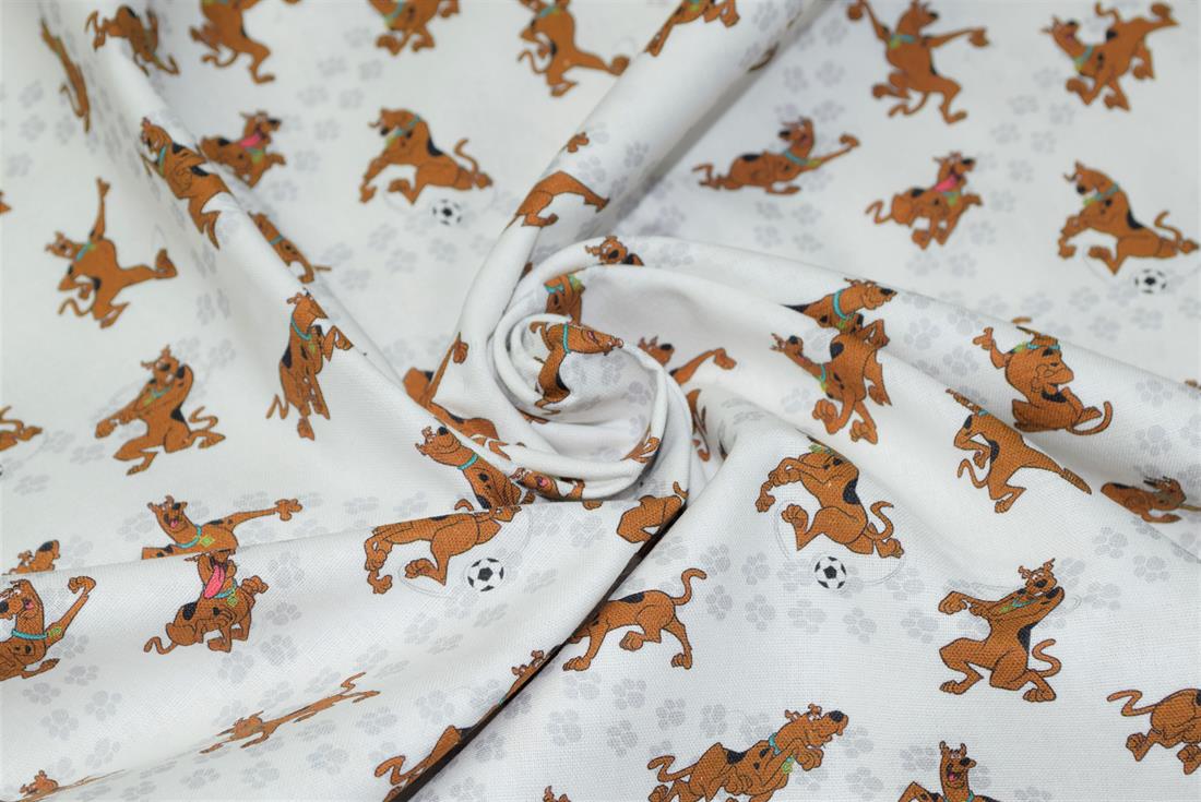 White Scooby Doo Print Cotton Fabric