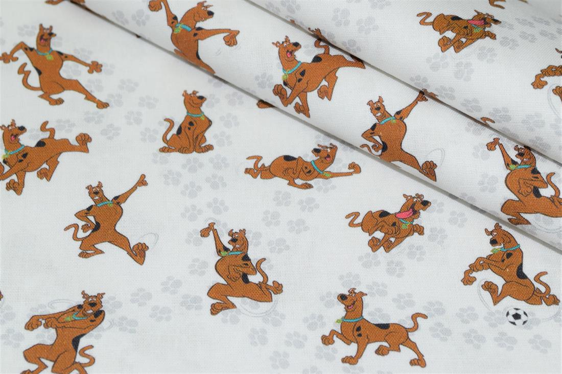 White Scooby Doo Print Cotton Fabric