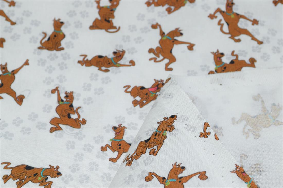 White Scooby Doo Print Cotton Fabric