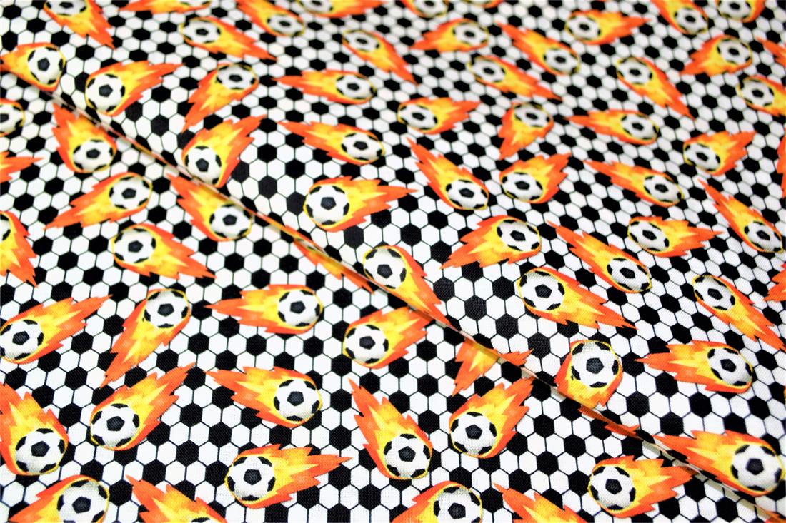 Black & White Football Print Cotton Fabric