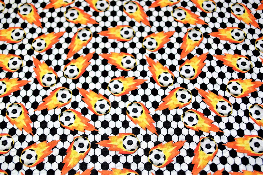 Black & White Football Print Cotton Fabric
