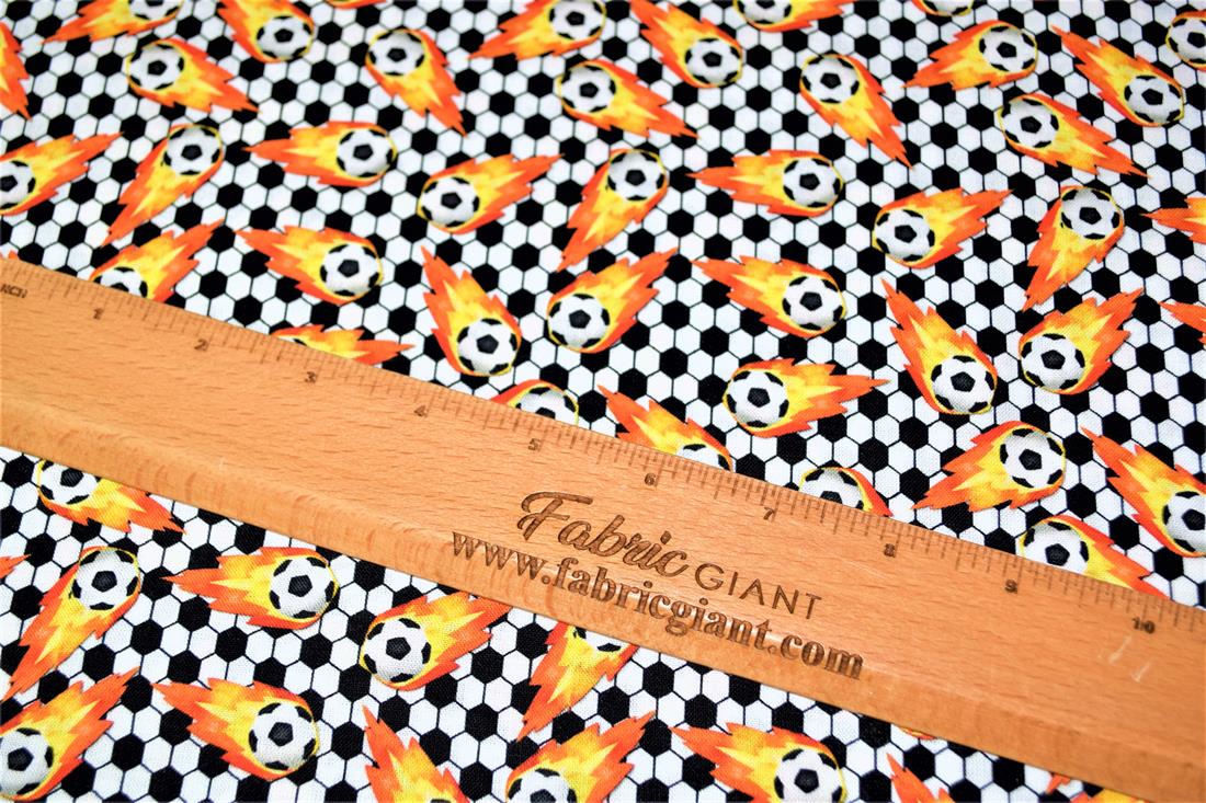 Black & White Football Print Cotton Fabric