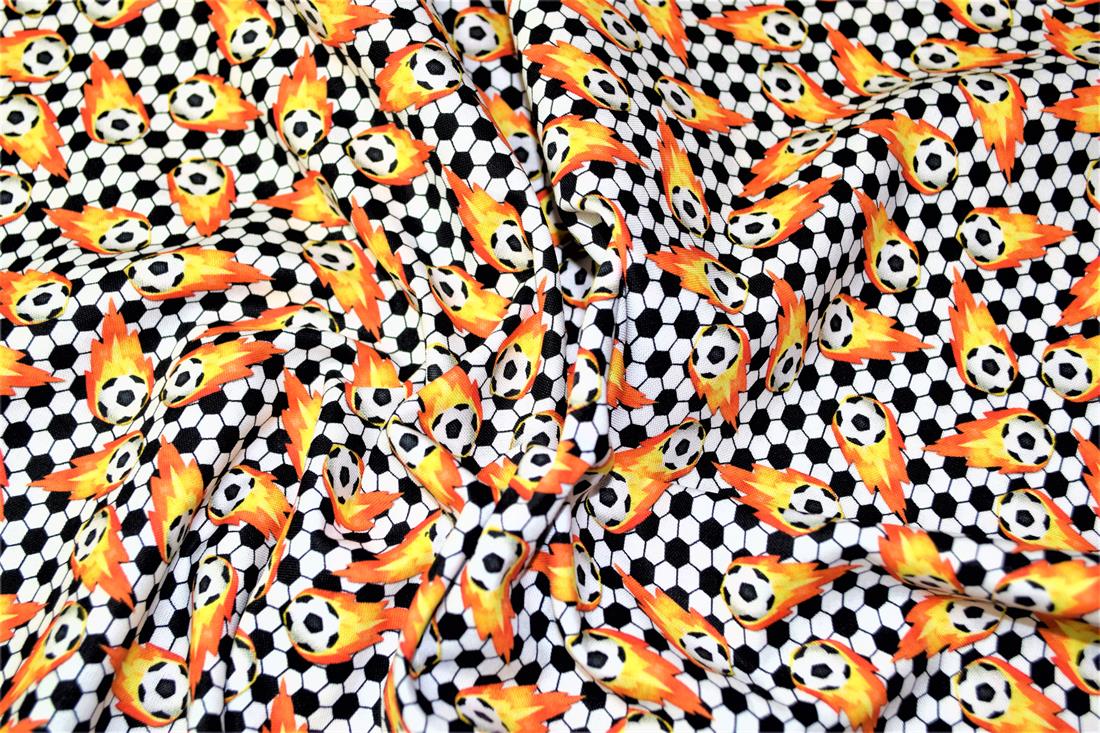 Black & White Football Print Cotton Fabric