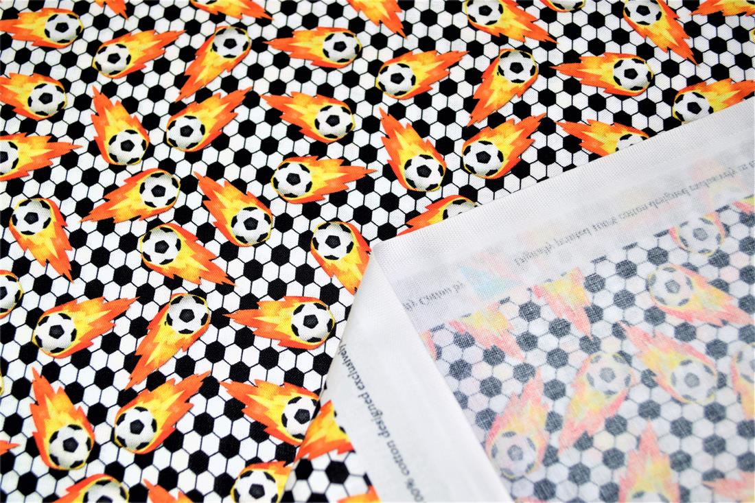 Black & White Football Print Cotton Fabric