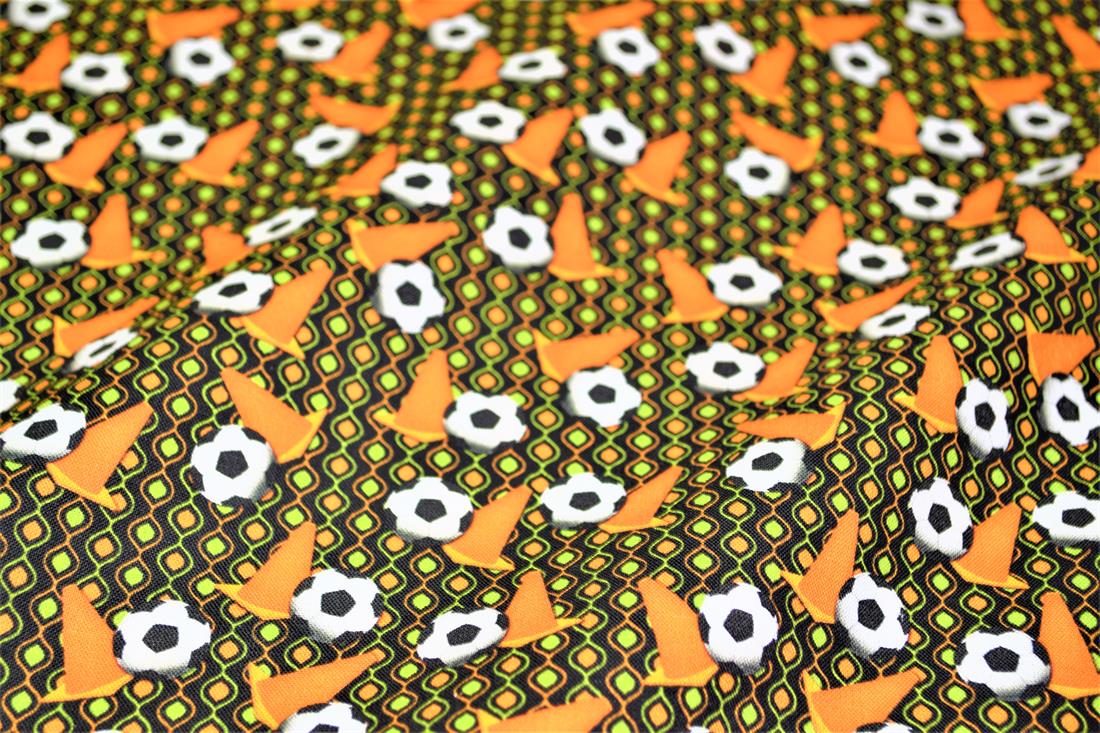 Orange & Green Printed 100% Cotton, Football Fabric