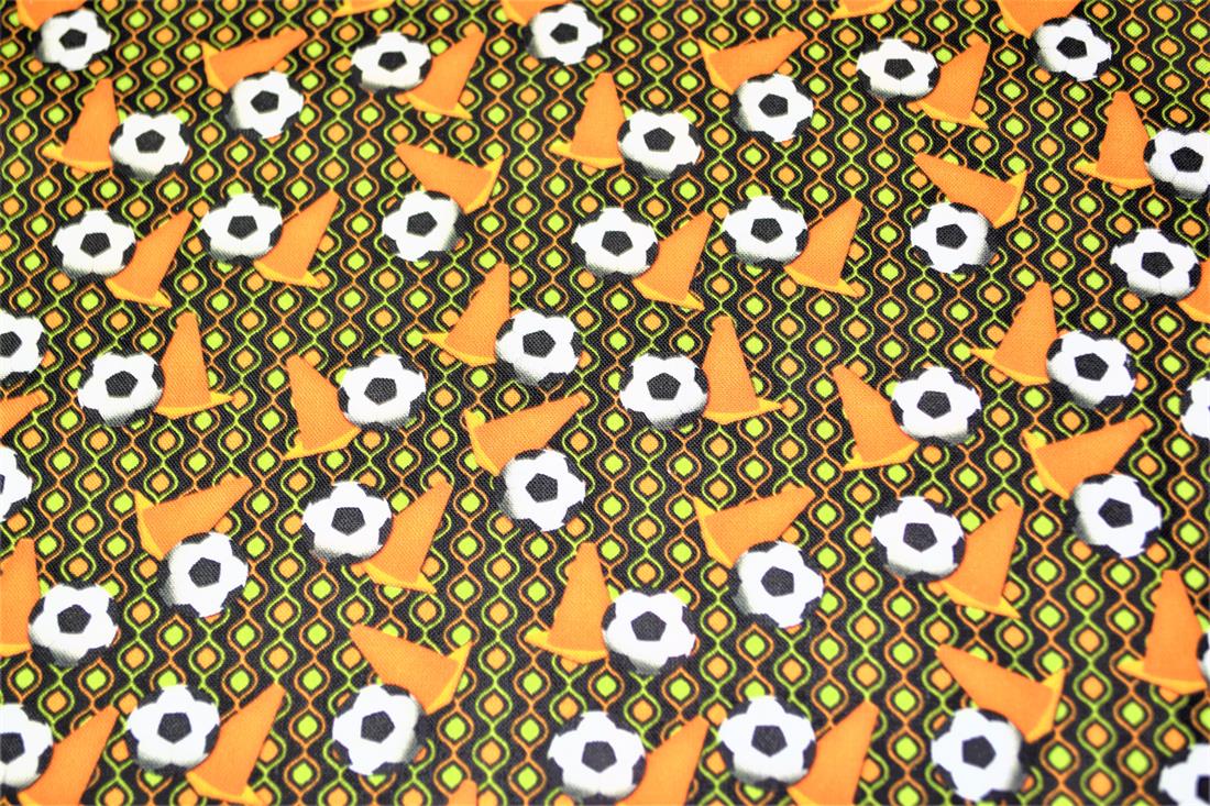 Orange & Green Printed 100% Cotton, Football Fabric